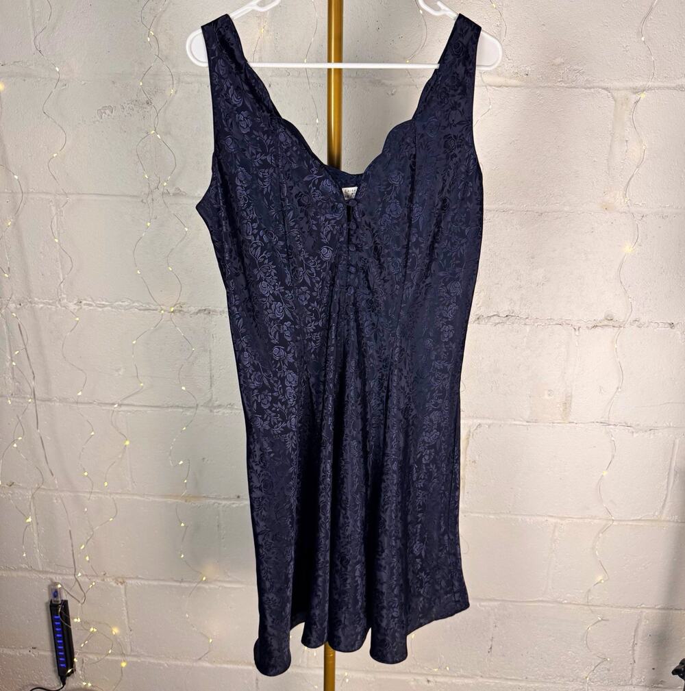 vintage Erika Taylor petites navy blue floral jacquard fit flare dress L
